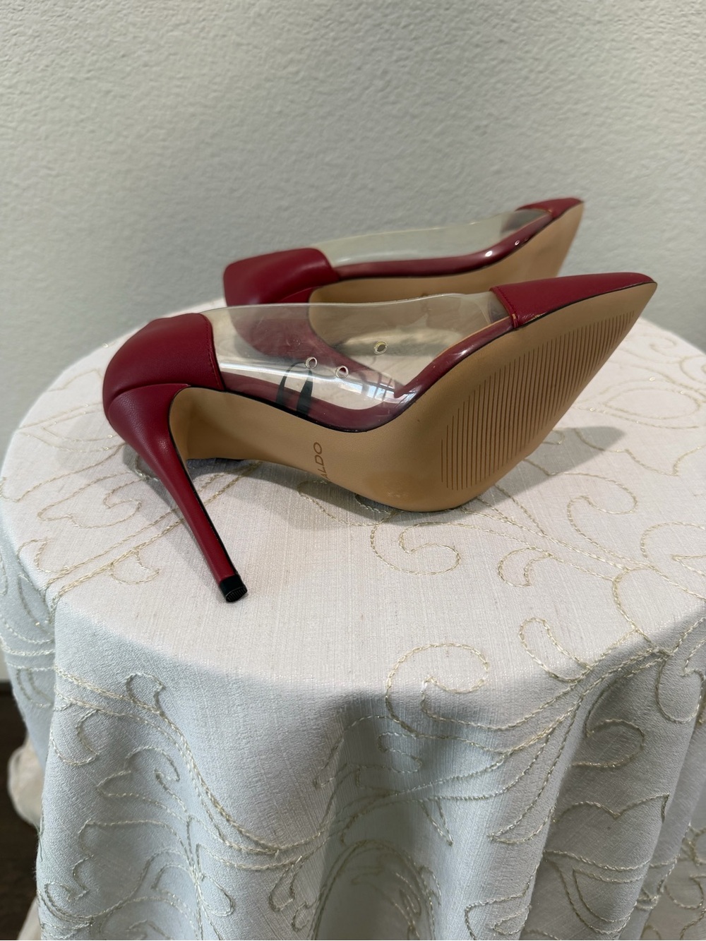 Aldo Red Pointed-Toe Pumps with Clear Side Panels - Picture 4 of 7